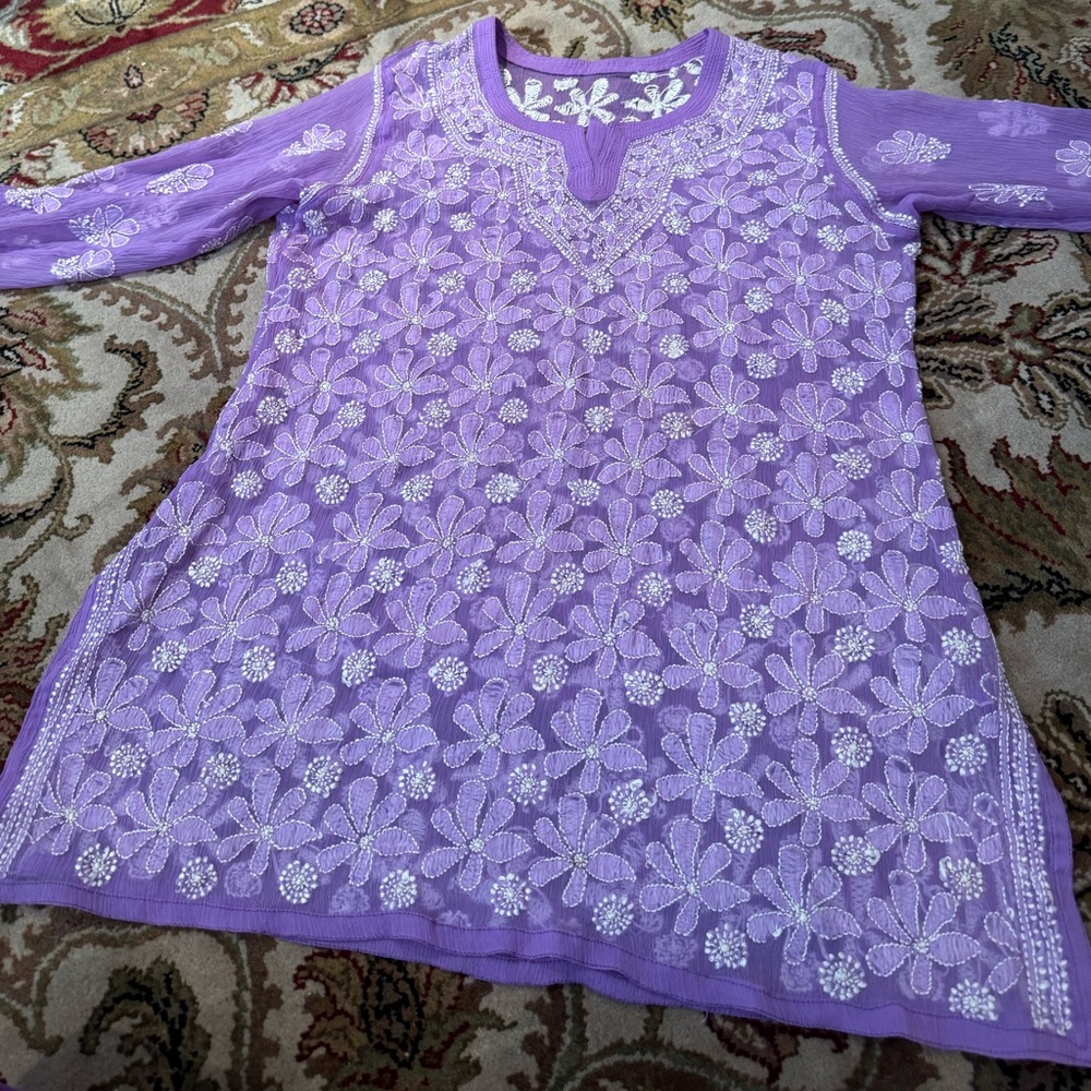 Lavender color Floral Handembroidered Top